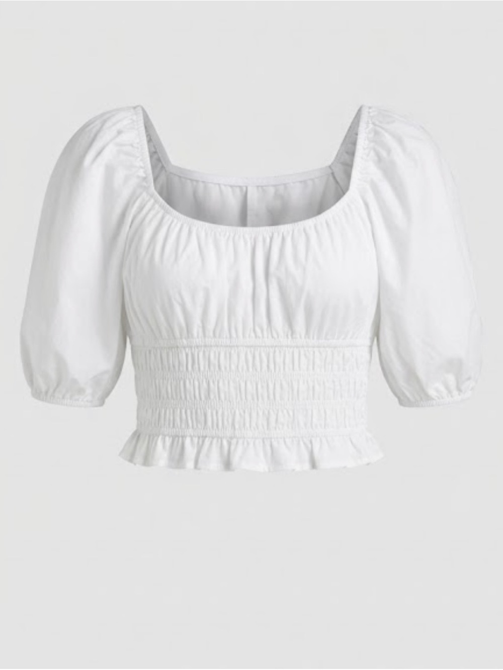 American Eagle Outfitters White Puff-Sleeve Smocked Crop Top
